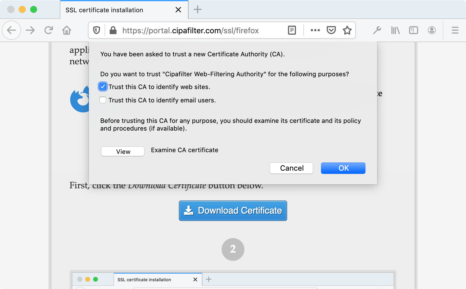Firefox CA trust prompt